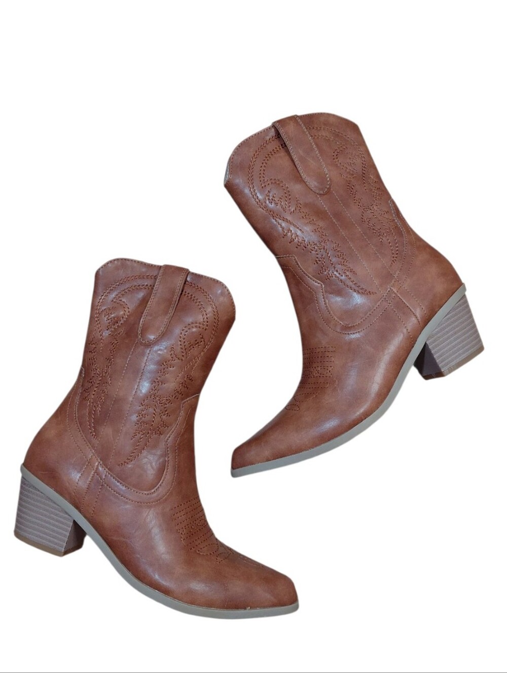 Women's Brown Cowboy Booties Size 8 Western Mid Calf Boots